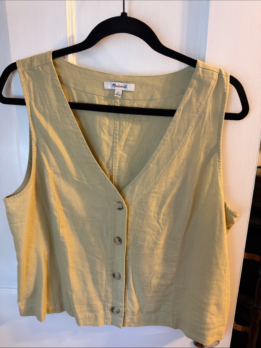 Madewell Pale Yellow Linen Button-Front Sleeveless Top - Picture 2 of 4